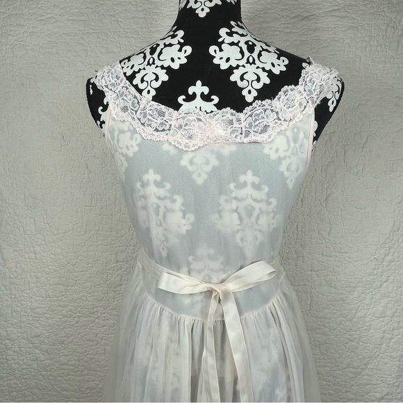 🔥Vintage 50s-60s Miss Siren Sheer Peach & Pink Midi Nightgown Lingerie Size S - Picture 6 of 12